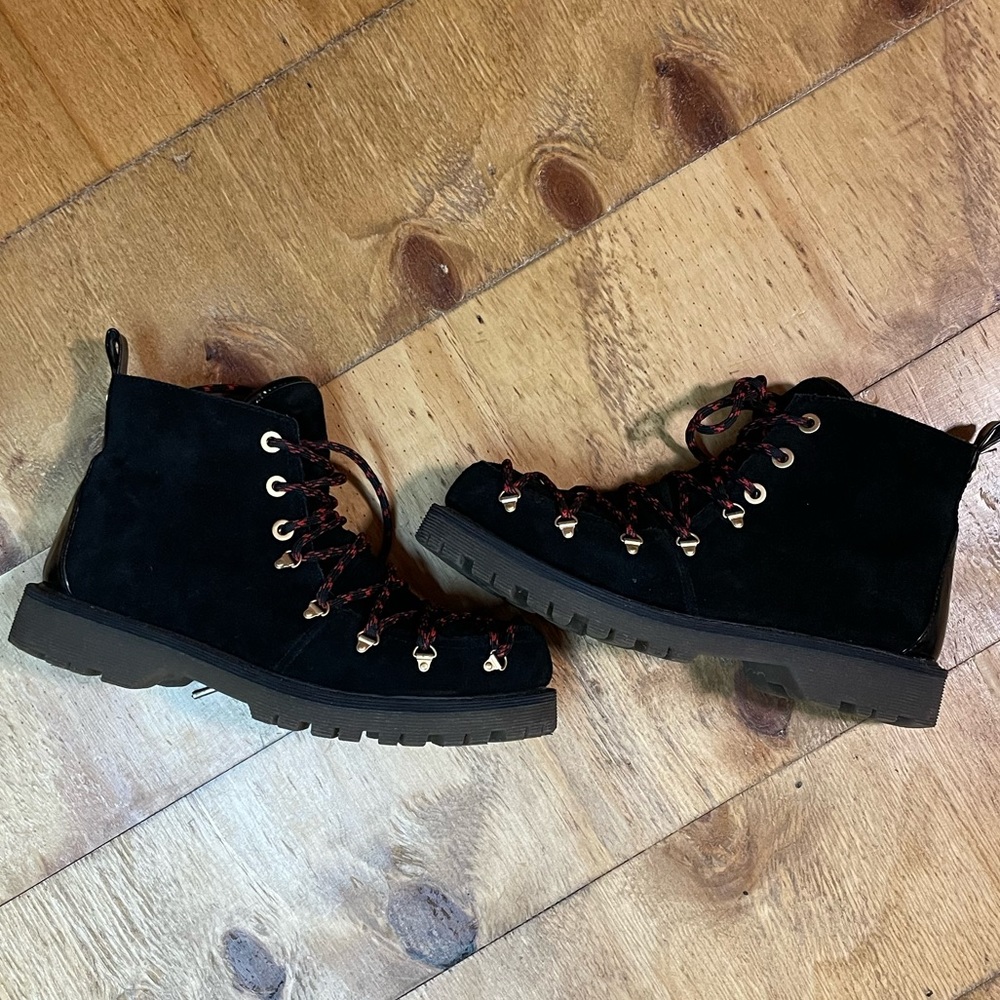 Suede leather hiking style lace up boots
